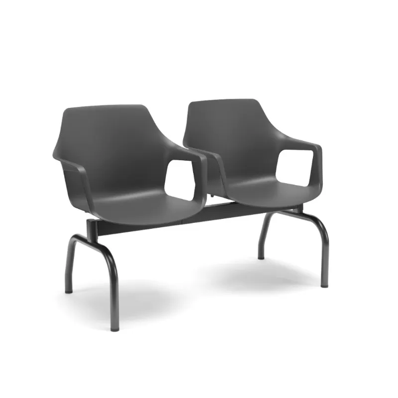 Longarina Polipropileno Vesper 2 Lugares - Pés Metal Preto